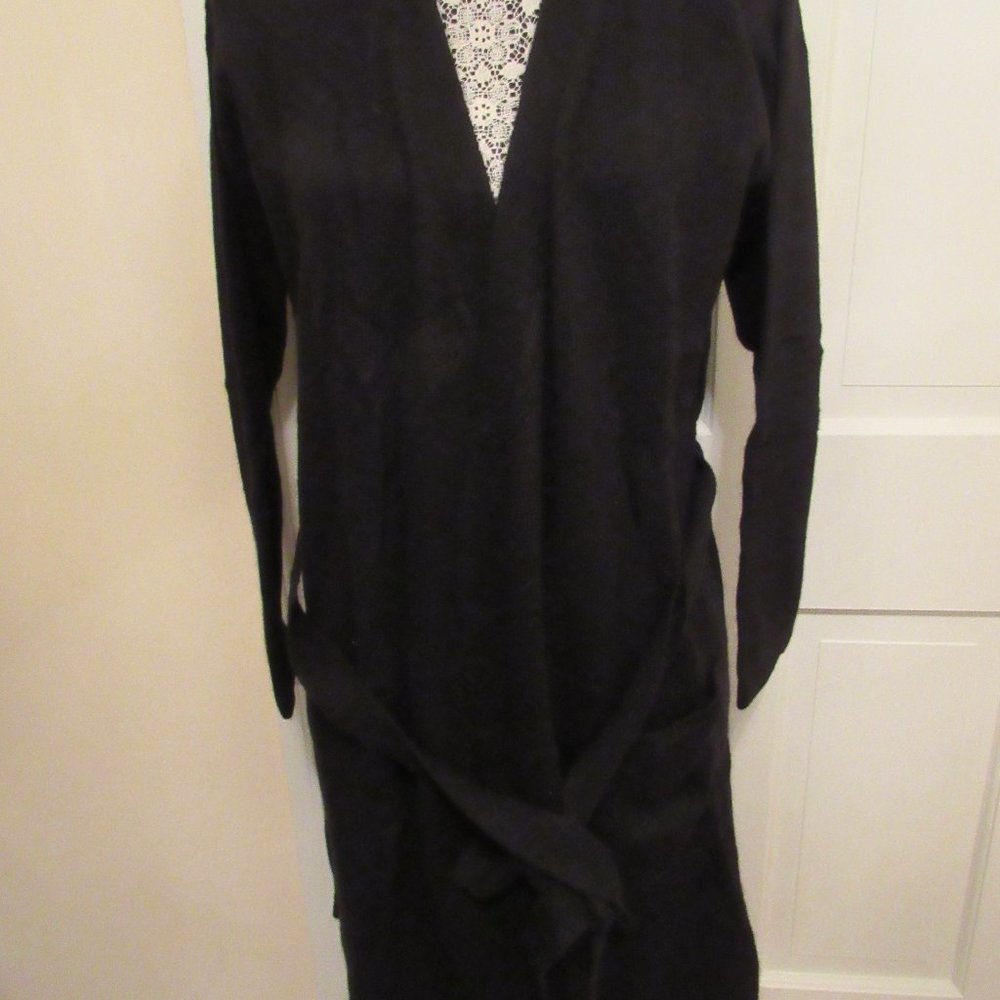 Portolano Cashmere Blend Woman’s Belted Short Robe – Black – Large